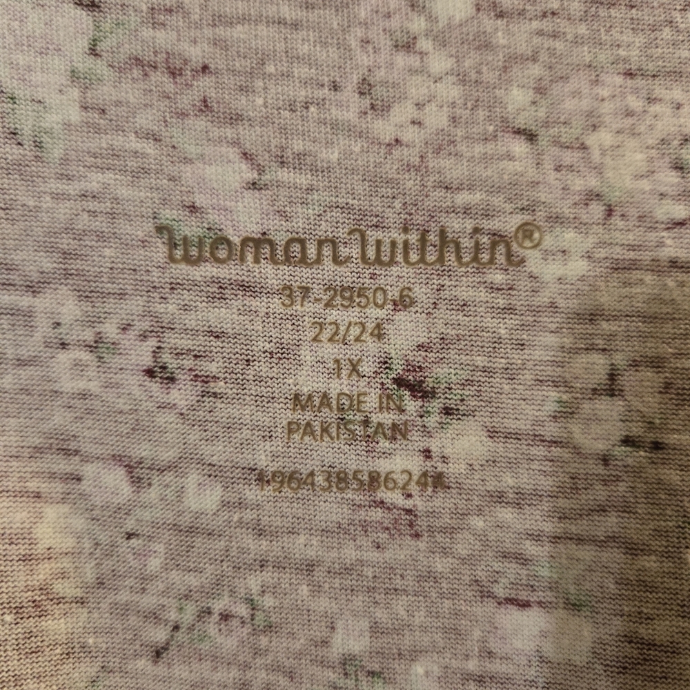 Woman Within Wine Ditsy Floral 3/4 Sleeve Roll Tab Top Pin Tuck Detail 1X 22/24 - Picture 5 of 8